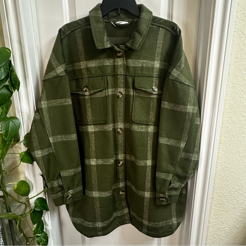 NWT- Sonoma Women’s Olive Green Plaid Heavy Fleece Shacket Size XXL